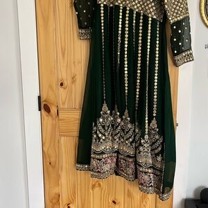 Green Anarkali style salwar khameez